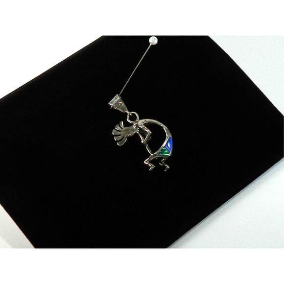 Vintage Opal and Lapis Inlay Kokopelli Pendant Sterling Silver - Picture 1 of 6